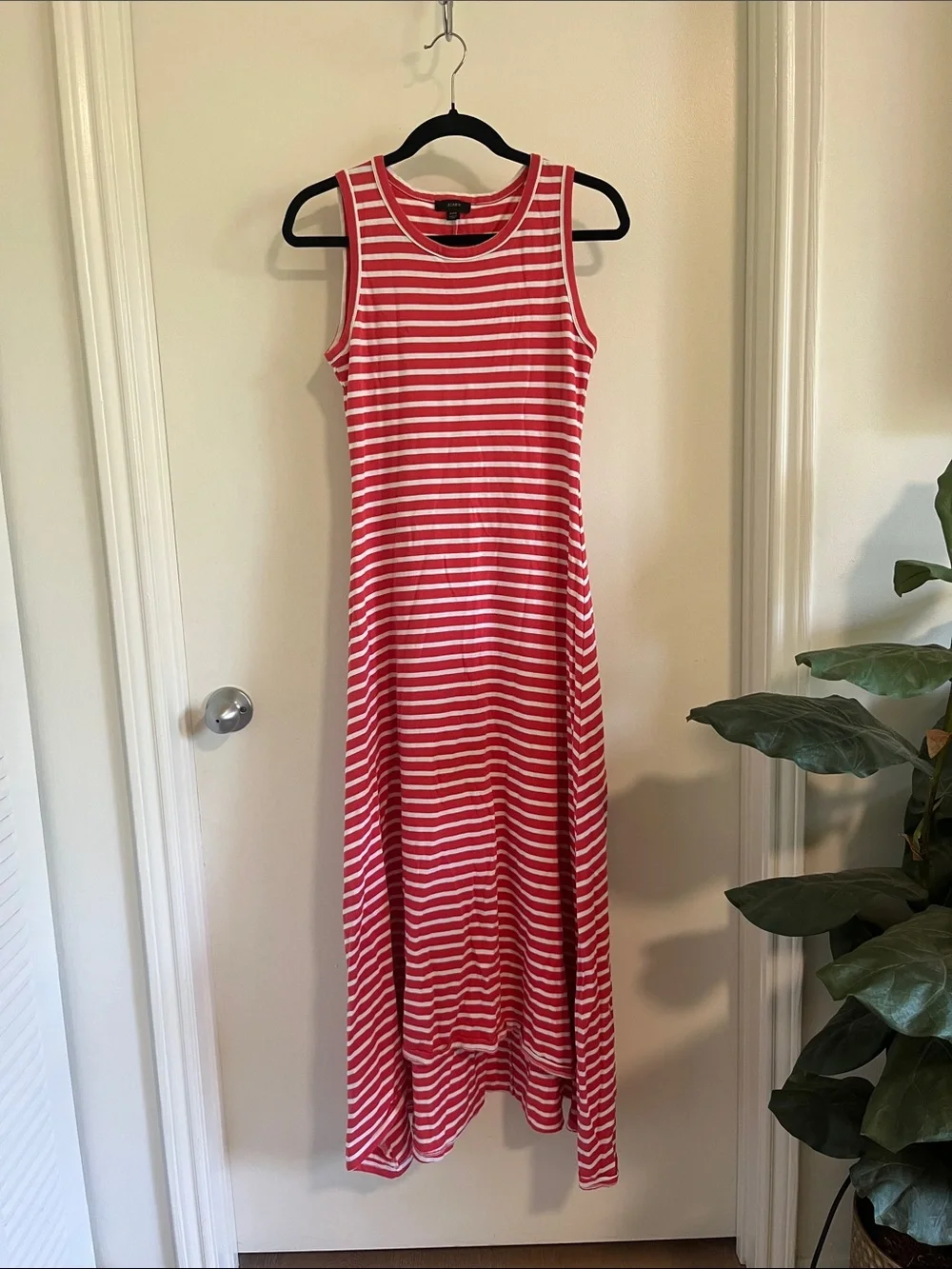 J. Crew Red and White Striped Sleeveless Maxi Dress